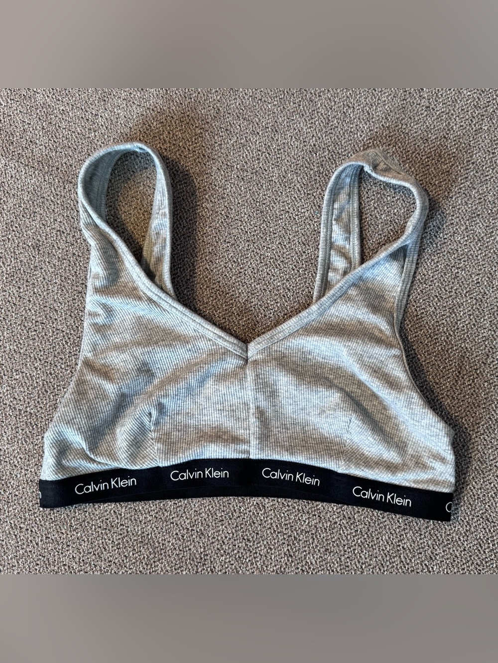 Calvin Klein Light Grey Ribbed Bralette with Black Logo Band